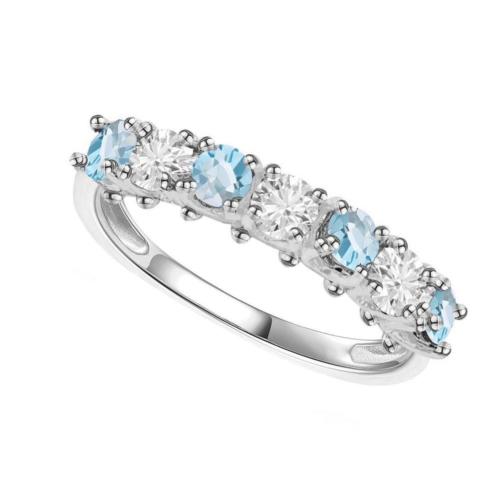 Tirafina Blue Topaz and Lab-Created White Sapphire Band Ring, Alternating Stones, Sterling Silver, (3.5mm stone)