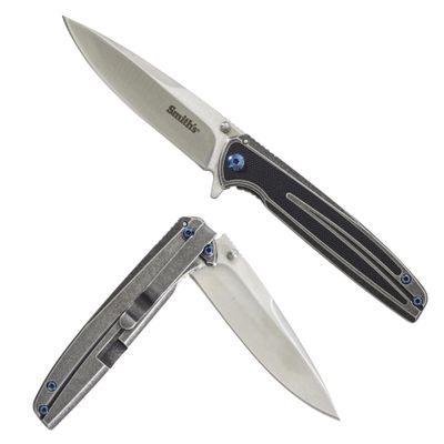 Smith's 51275 Infima Pocketknife  Black  3.26 Stainless Steel Blade + Handle  Slim Design  Flip Open  Pocket Clip  Everyday Carry  Liner Lock Straight Edge Blade  G10 Inlay  Gift for Men