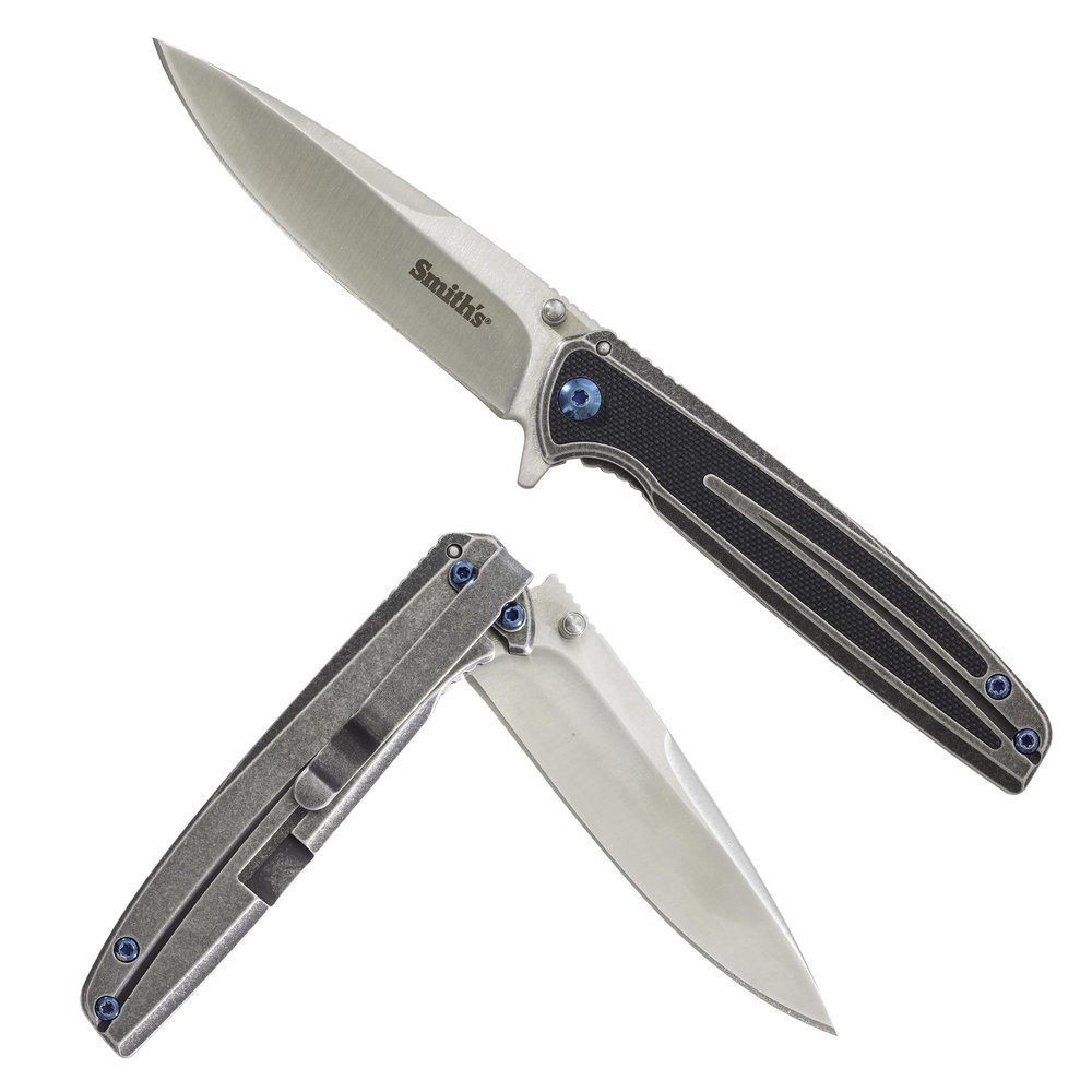 Smith's 51275 Infima Pocketknife Black 3.26 Stainless Steel Blade + Handle Slim Design Flip Open Pocket Clip Everyday Carry Liner Lock Straight Edge Blade G10 Inlay Gift for Men