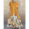 2021 New Cotton Linen Blossom Round Neck Short-Sleeved Dress view 2