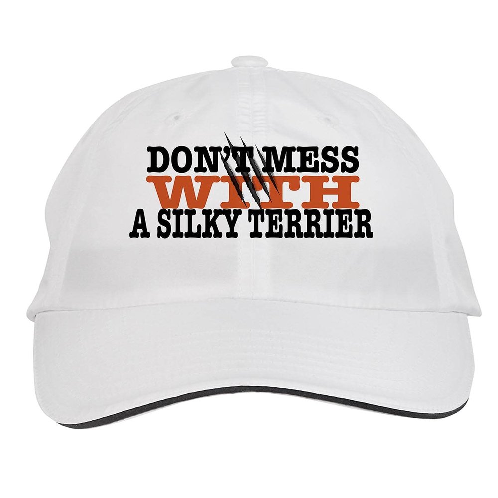 Makoroni - Don't Mess with A Silky Terrier Dog Dogs Hat Adjustable Cap, DesZ55 White
