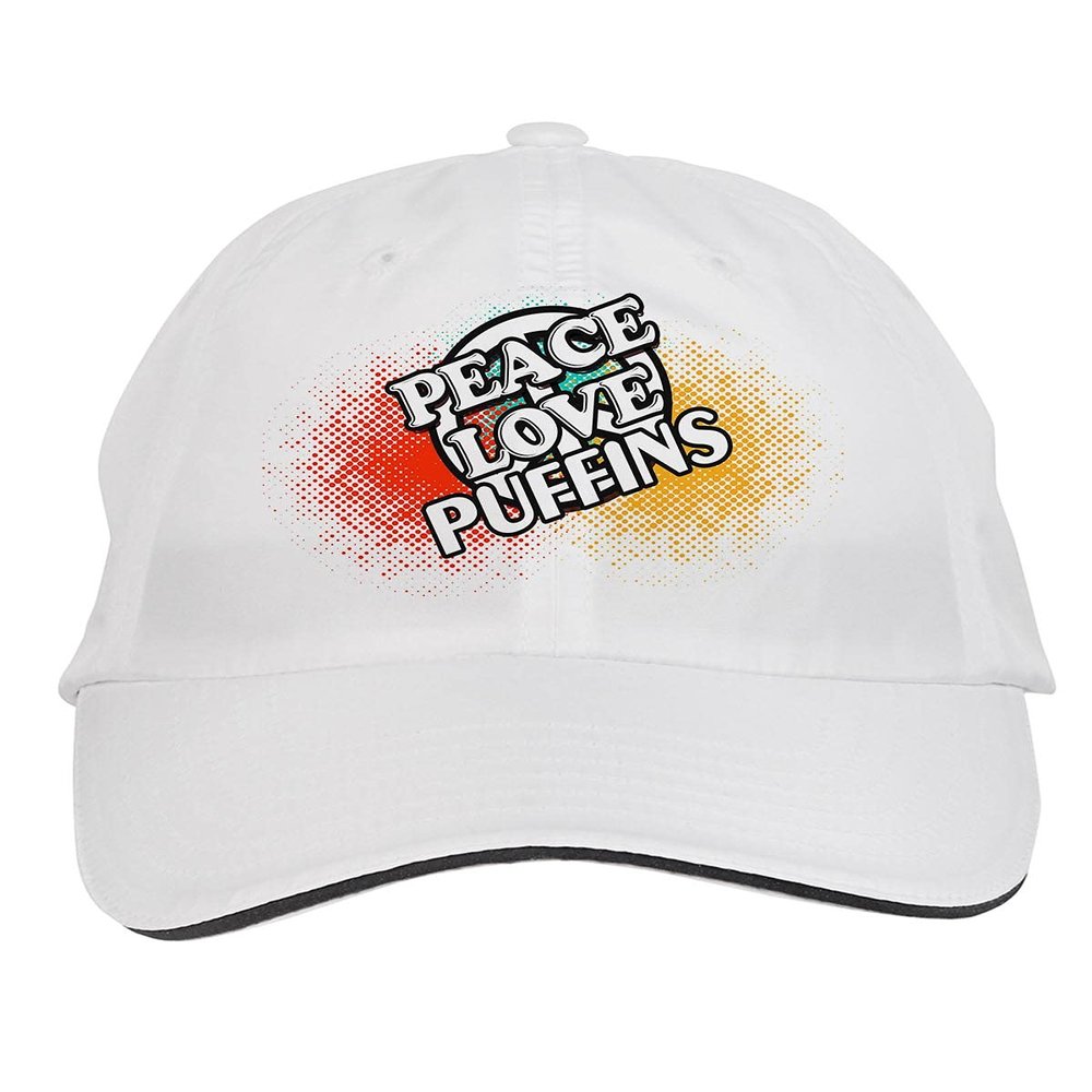 Makoroni - Peace Love Puffins Hat Adjustable Cap, DesO43 White