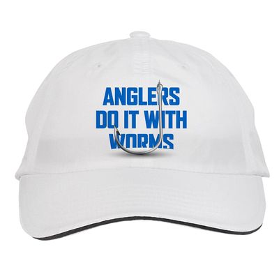Makoroni - Anglers DO IT with Worms Fish Fishing Hat Adjustable Cap, DesZ68 White