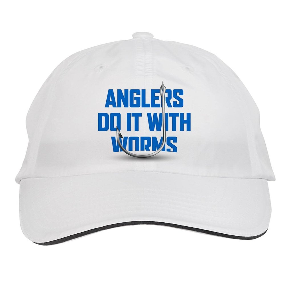 Makoroni - Anglers DO IT with Worms Fish Fishing Hat Adjustable Cap, DesZ68 White