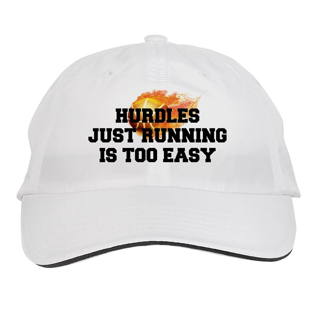 Makoroni - Hurdles JUST Running is Too Easy Basketball Player Hat Adjustable Cap, DesG75 White
