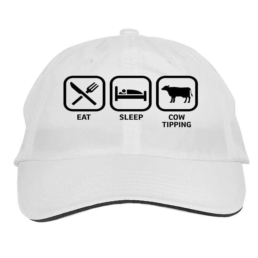 Makoroni - EAT Sleep Cow Tipping Hat Adjustable Cap, DesP86 White