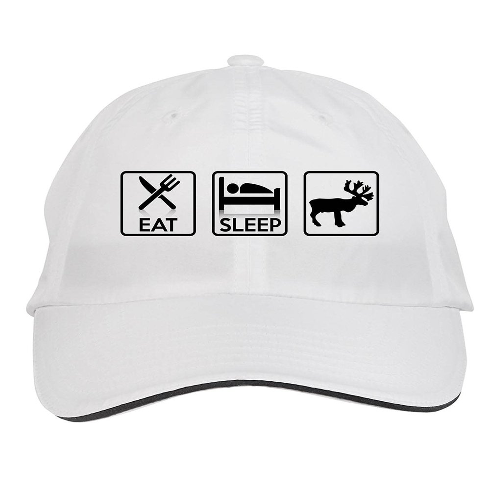 Makoroni - EAT Sleep CARIBOUS Animal Hat Adjustable Cap, DesR53 White
