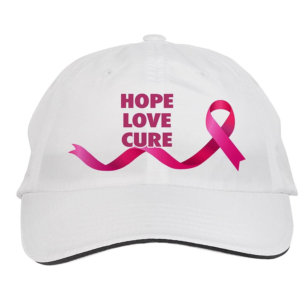 Makoroni - Hope Love Cure Cancer Awareness Hat Adjustable Cap, DesI20 White