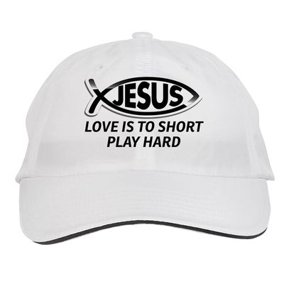 Makoroni - Love is to Short Play Hard Christian Jesus Fish Hat Adjustable Cap, DesI66 White