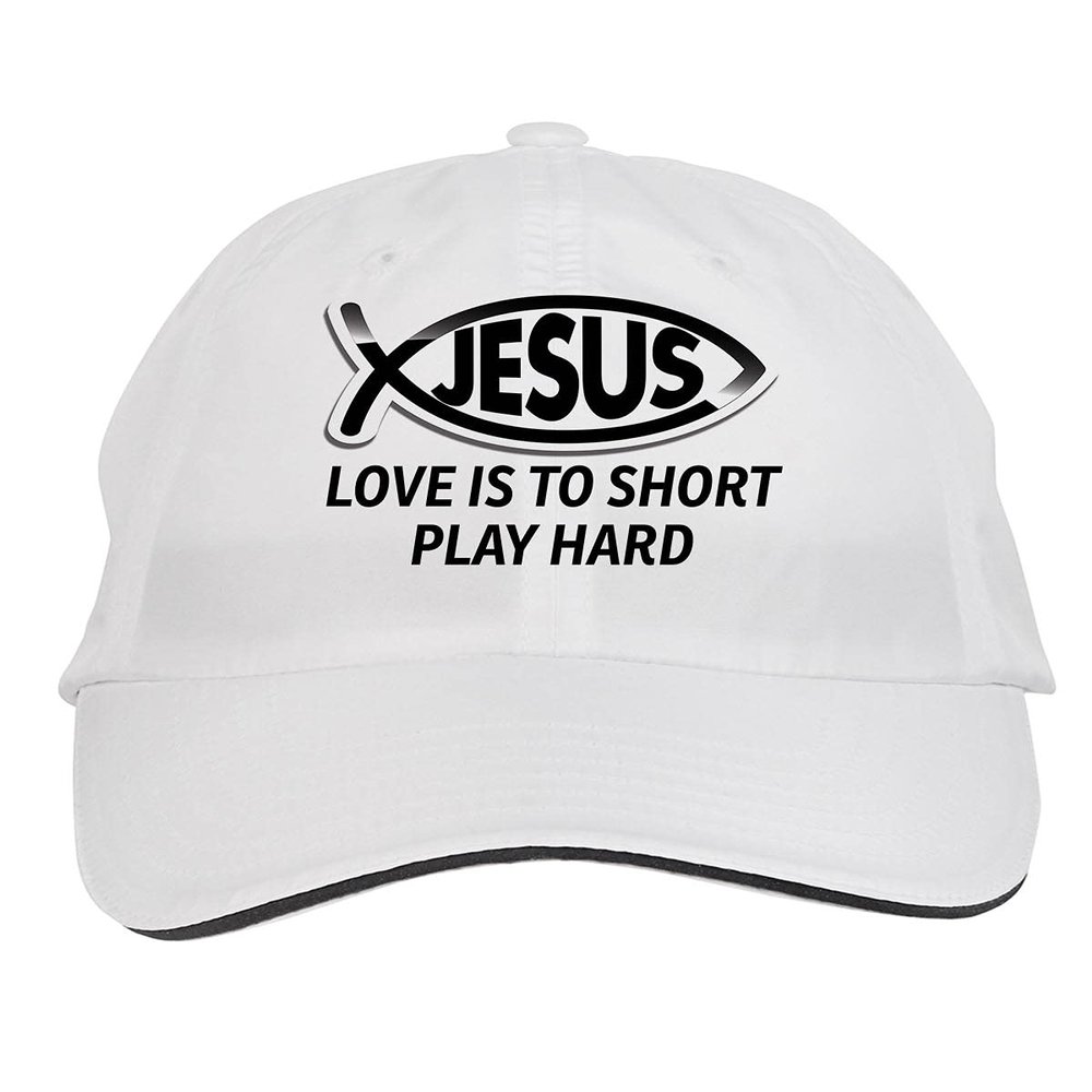 Makoroni - Love is to Short Play Hard Christian Jesus Fish Hat Adjustable Cap, DesI66 White