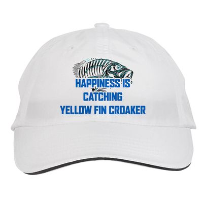 Makoroni - Happiness is CATCHING Yellow FIN Croaker Fish Fishing Hat Adjustable Cap, DesE99