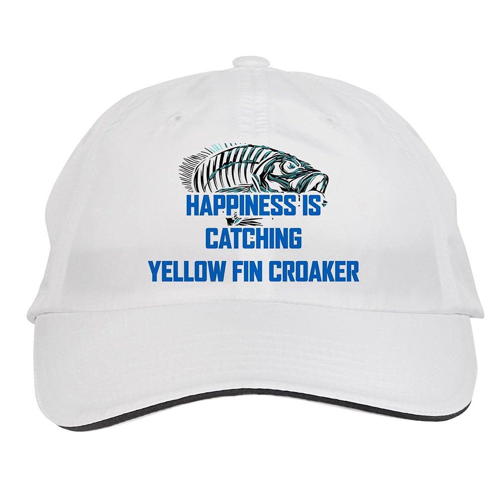 Makoroni - Happiness is CATCHING Yellow FIN Croaker Fish Fishing Hat Adjustable Cap, DesE99