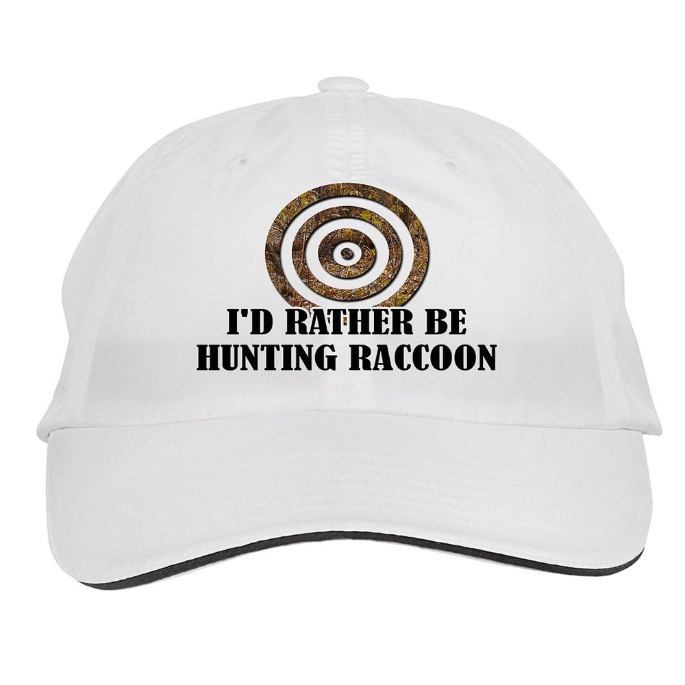 Makoroni - I'd Rather BE Hunting Raccoon Hunting Hunter Hat Adjustable Cap, Desy66 White