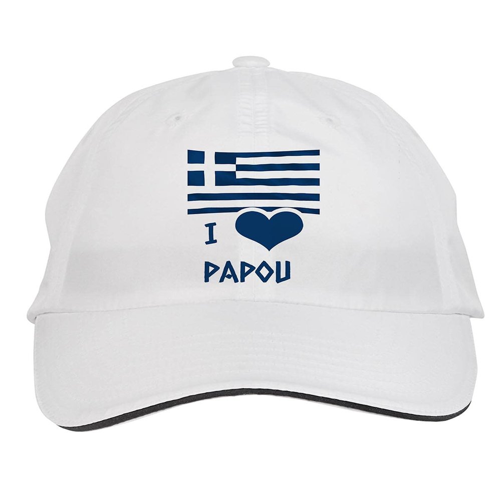 Makoroni - I Love Papou Greece Greek Hat Adjustable Cap, DesD91 White
