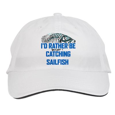 Makoroni - I'd Rather BE CATCHING Sailfish Fish Fishing Hat Adjustable Cap, DesF66 White