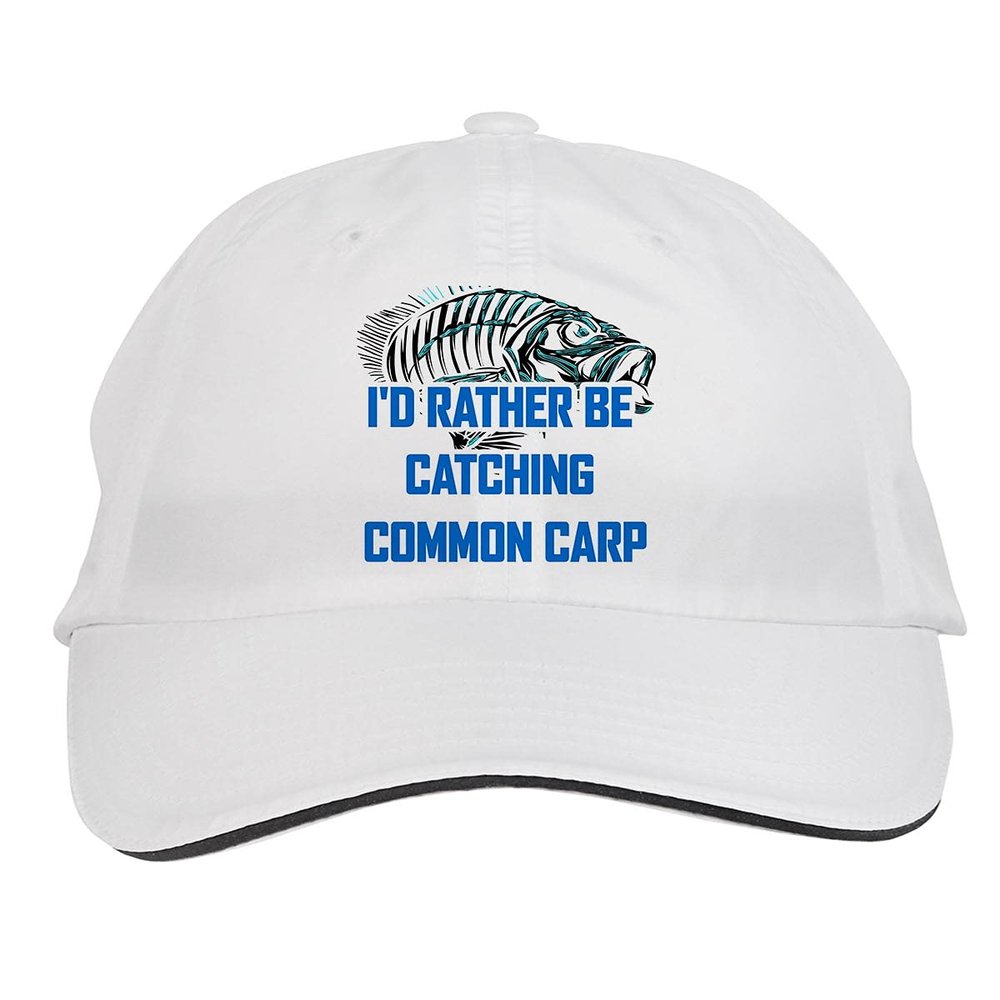 Makoroni - I'd Rather BE CATCHING Common CARP Fish Fishing Hat Adjustable Cap, DesF42 White