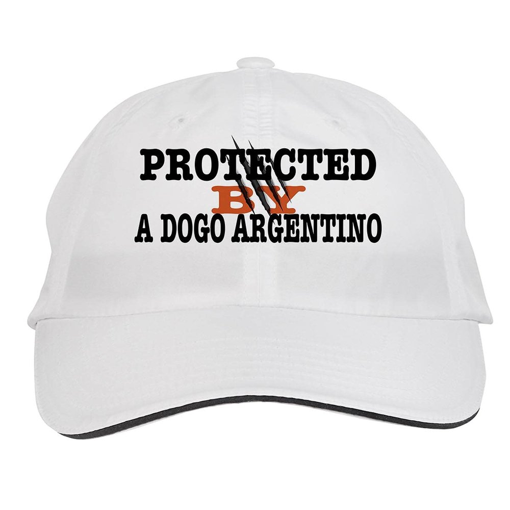 Makoroni - Protected by A DOGO Argentino Dog Dogs Hat Adjustable Cap, DesF30 White