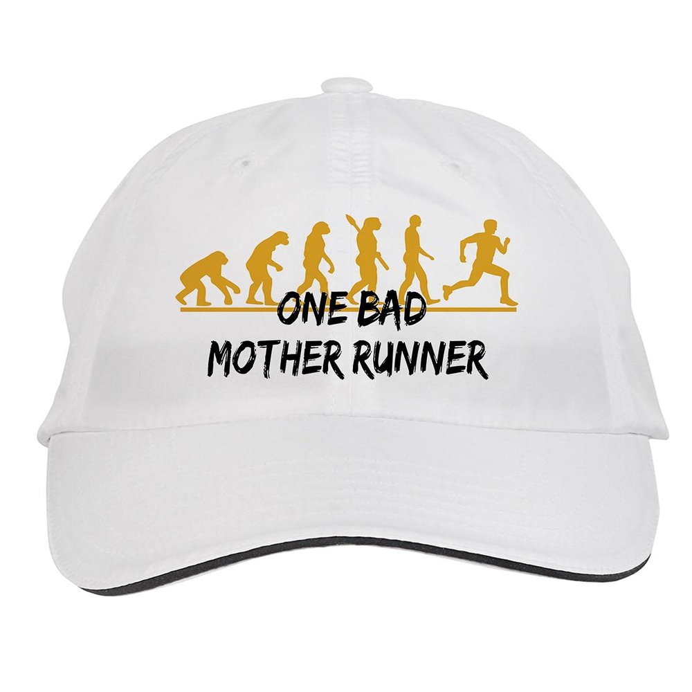 Makoroni - ONE Bad Mother Runner Run Runner Hat Adjustable Cap, DesB95 White