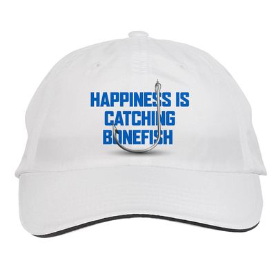Makoroni - Happiness is CATCHING Bonefish Fish Fishing Hat Adjustable Cap, DesB4 White