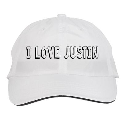 Makoroni - I Love Justin Hat Adjustable Cap, DesB25 White
