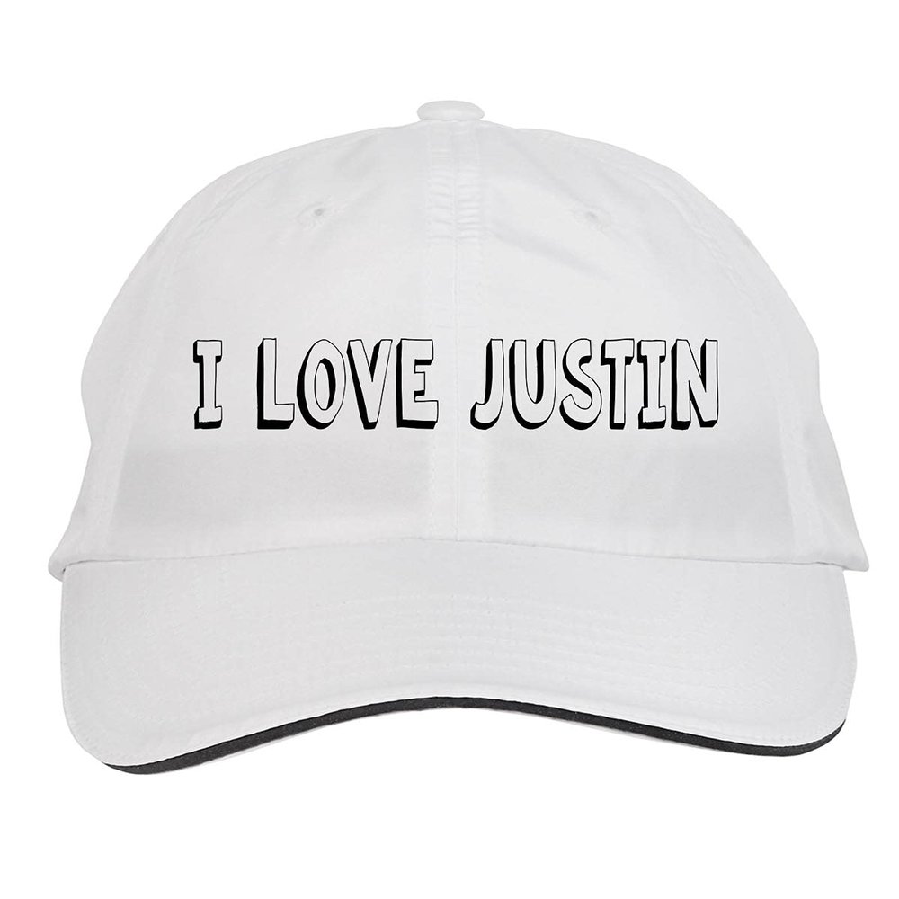 Makoroni - I Love Justin Hat Adjustable Cap, DesB25 White