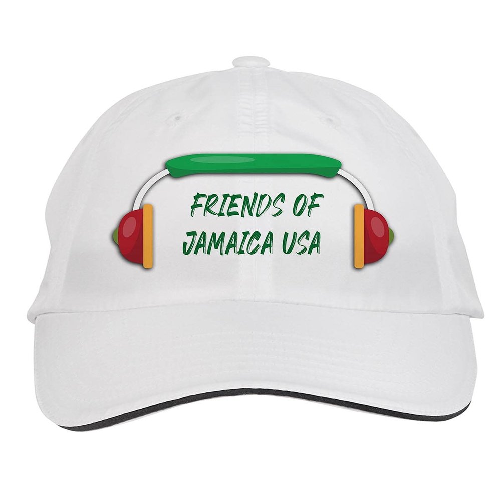 Makoroni - Friends of Jamaica USA Jamaica Jamaican Reggae Music Hat Adjustable Cap, DesT89 White