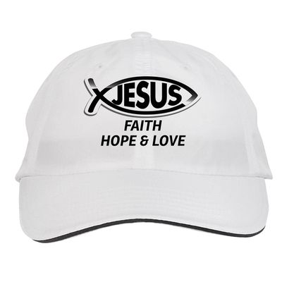 Makoroni - Faith Hope & Love Christian Jesus Fish Hat Adjustable Cap, DesH46 White
