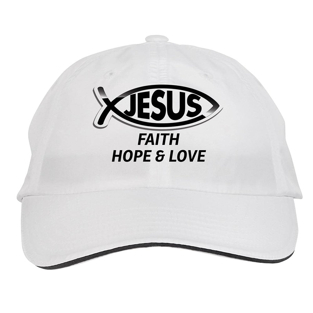 Makoroni - Faith Hope & Love Christian Jesus Fish Hat Adjustable Cap, DesH46 White