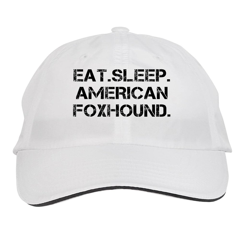 Makoroni - EAT Sleep American Foxhound Hat Adjustable Cap, DesM57 White