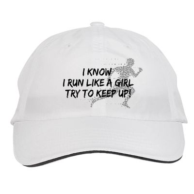 Makoroni - I Know I Run Like A Girl Try to Keep UP! Run Runner Hat Adjustable Cap, DesH12 White