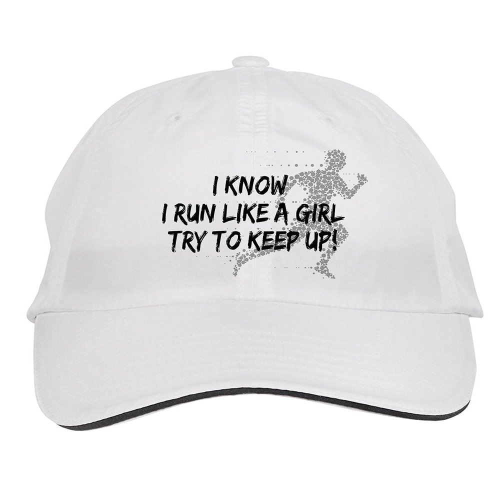 Makoroni - I Know I Run Like A Girl Try to Keep UP! Run Runner Hat Adjustable Cap, DesH12 White