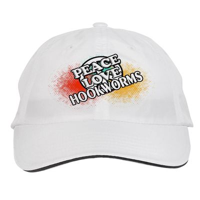 Makoroni - Peace Love HOOKWORMS Hat Adjustable Cap, DesH96 White