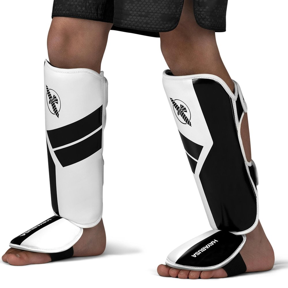 Hayabusa S4 Kids Shin Guards, Muay Thai, MMA, Kickboxing, Martial Arts - White, Large/X-Large