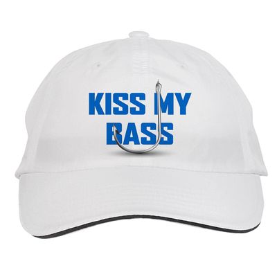 Makoroni - KISS My BASS Fish Fishing Hat Adjustable Cap, DesC68 White