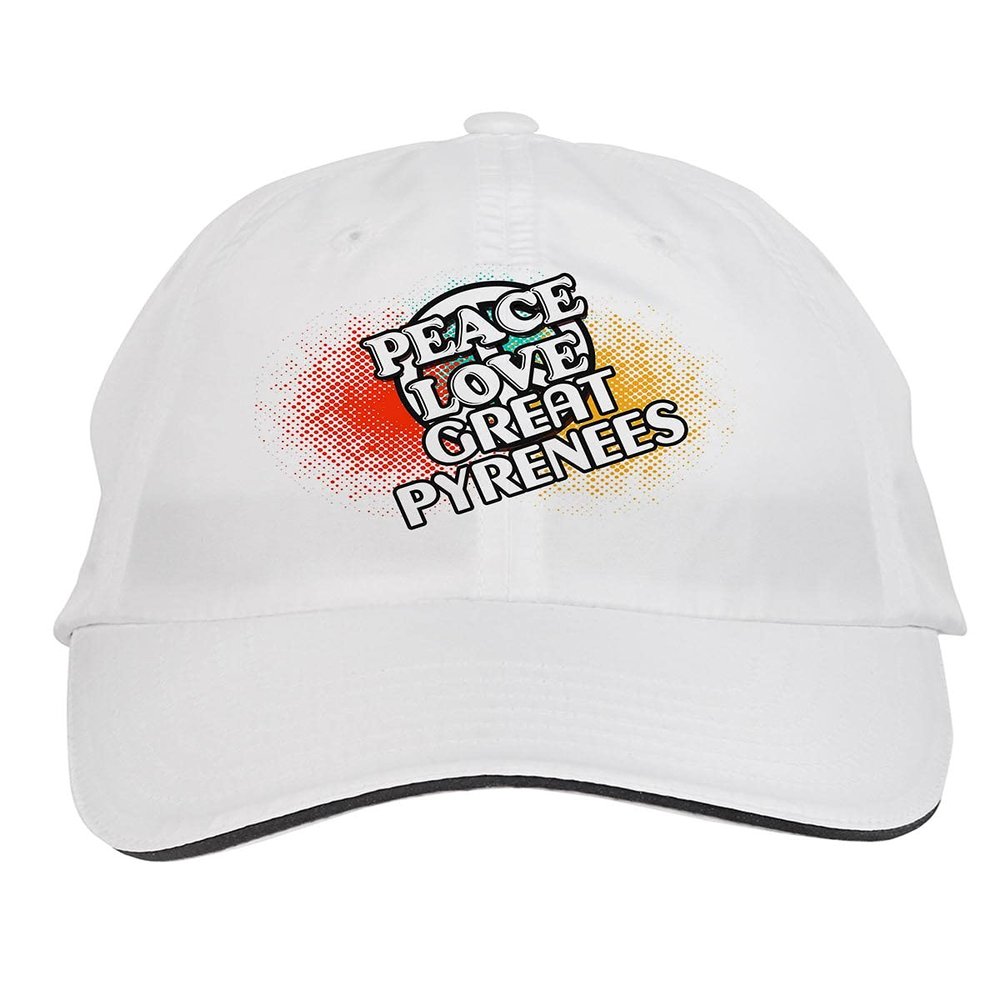 Makoroni - Peace Love Great Pyrenees Dog Hat Adjustable Cap, DesG98 White