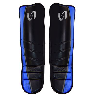 Ultimate - Cobra Shin Instep Guard Genuine Leather for Boxing MMA Muay Thai Training (S/M, Blue / Black)