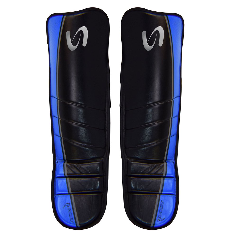 Ultimate - Cobra Shin Instep Guard Genuine Leather for Boxing MMA Muay Thai Training (S/M, Blue / Black)