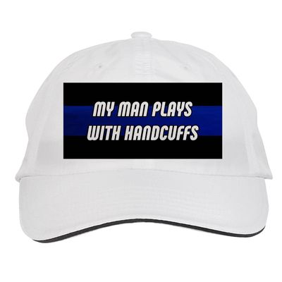Makoroni - My Man Plays with Handcuffs Cop, Police Hat Adjustable Cap, DesA37 White