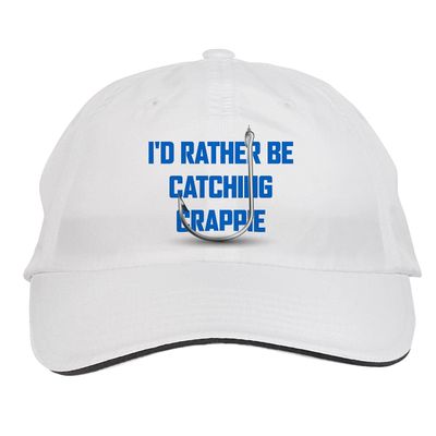 Makoroni - I'd Rather BE CATCHING Crappie Fish Fishing Hat Adjustable Cap, DesC7 White