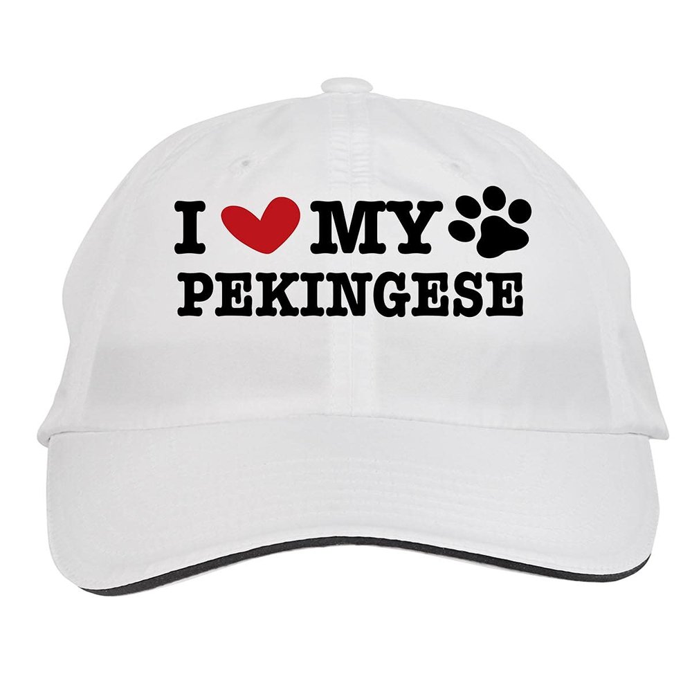 Makoroni - I Love My Pekingese Dog Dogs Hat Adjustable Cap, DesB75 White