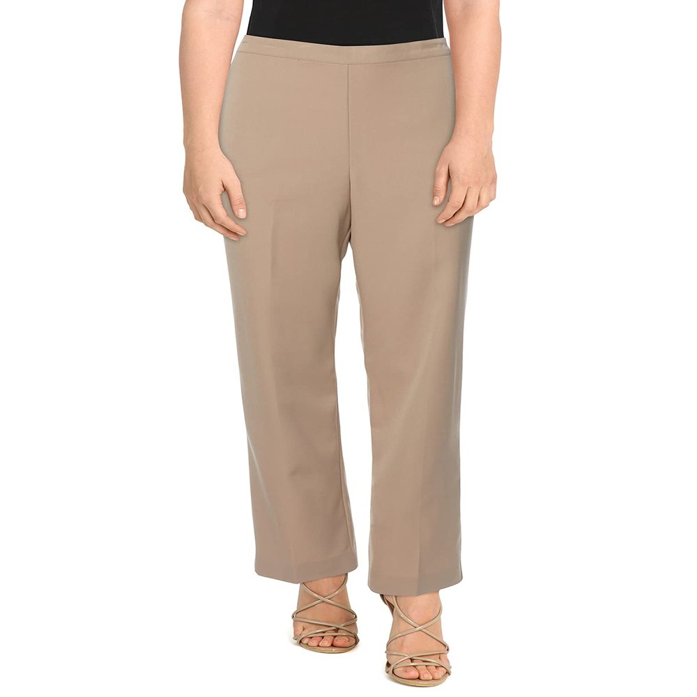 Alfred Dunner Women's San Antonio Twill Mid-Rise Straight Leg Average Length Pant - Petite, Tan, 10 Petite