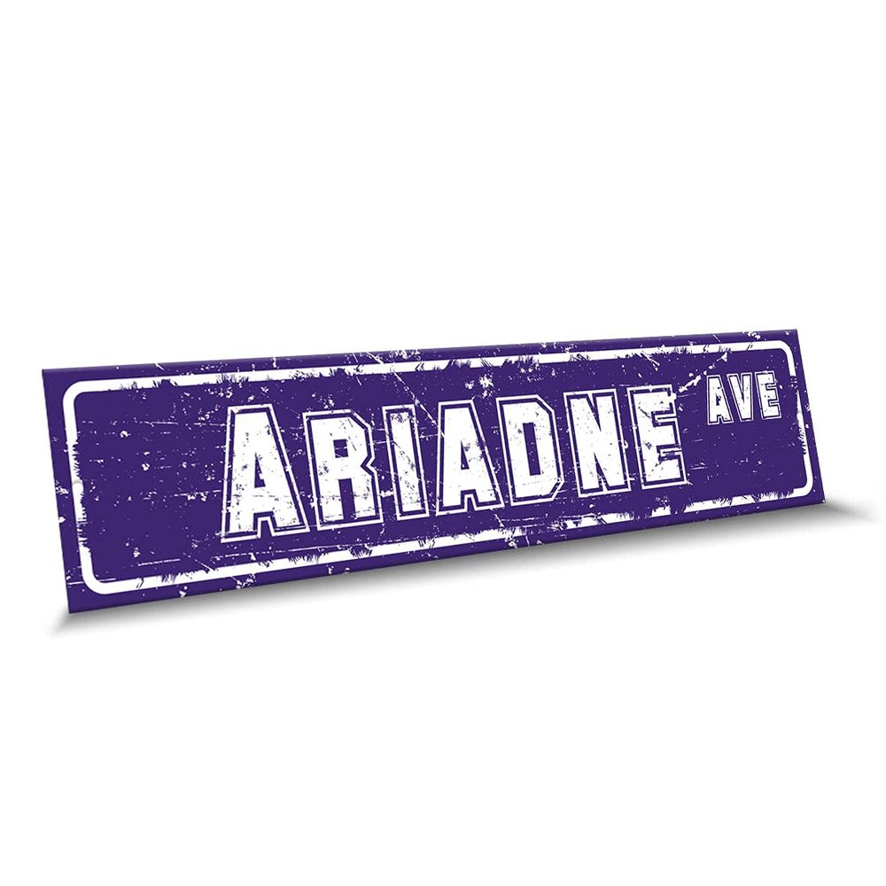 Customola - Ariadne Name Purple White Color Street Sign, 4"x 18" Aluminum Metal Novelty Sign, Indoor - Outdoor, Design e29