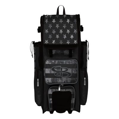 Boombah Superpack Hybrid Rolling Bat Bag - USA Honor Black Ops Bat Pack Black/Charcoal - Wheeled & Backpack Version