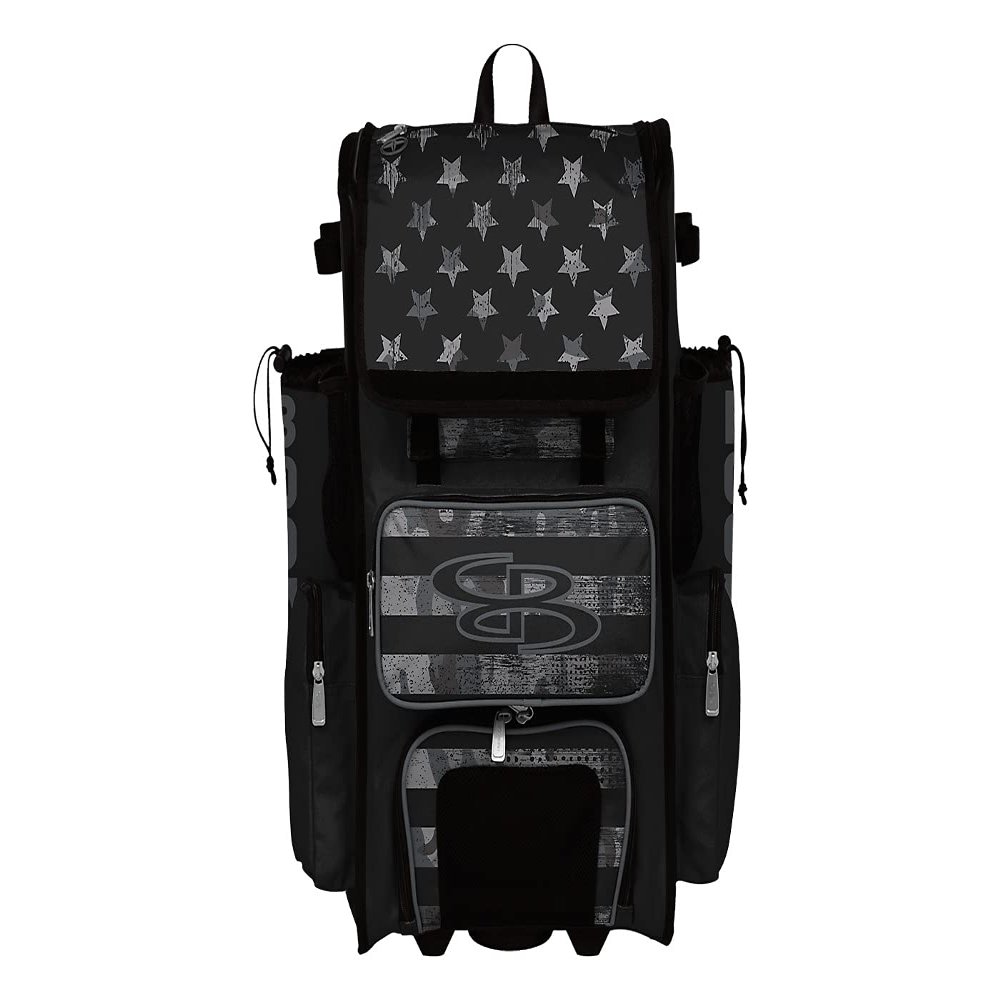 Boombah Superpack Hybrid Rolling Bat Bag - USA Honor Black Ops Bat Pack Black/Charcoal - Wheeled & Backpack Version