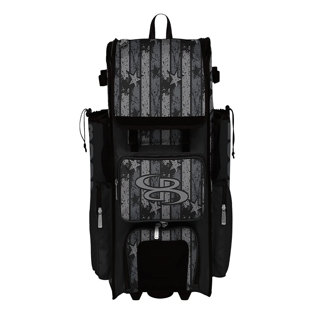 Boombah Superpack Hybrid Rolling Bat Bag - USA Freedom Black Ops Bat Pack Black/Charcoal - Wheeled & Backpack Version