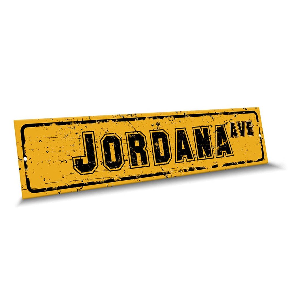 Customola - Jordana Name Black Yellow Color Street Sign, 4"x 18" Aluminum Metal Novelty Sign, Indoor - Outdoor, Design j61
