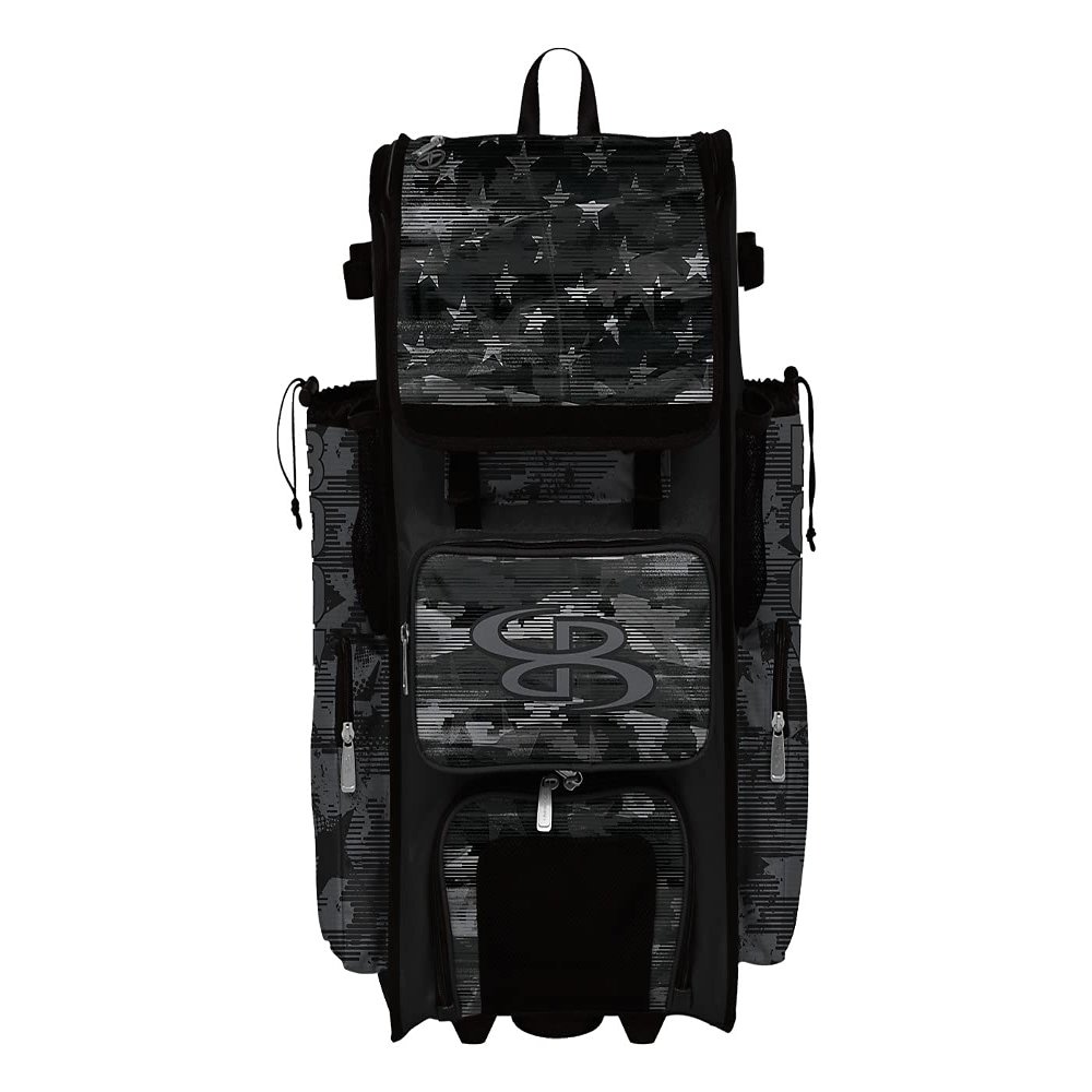 Boombah Superpack Hybrid Rolling Bat Bag - USA Mission Black Ops Bat Pack Black/Charcoal - Wheeled & Backpack Version