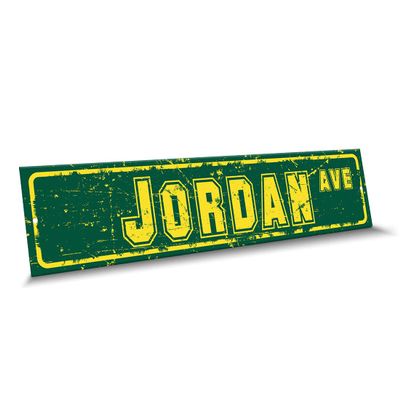 Customola - Jordan Name Green Yellow Color Street Sign, 4"x 18" Aluminum Metal Novelty Sign, Indoor - Outdoor, Design z53