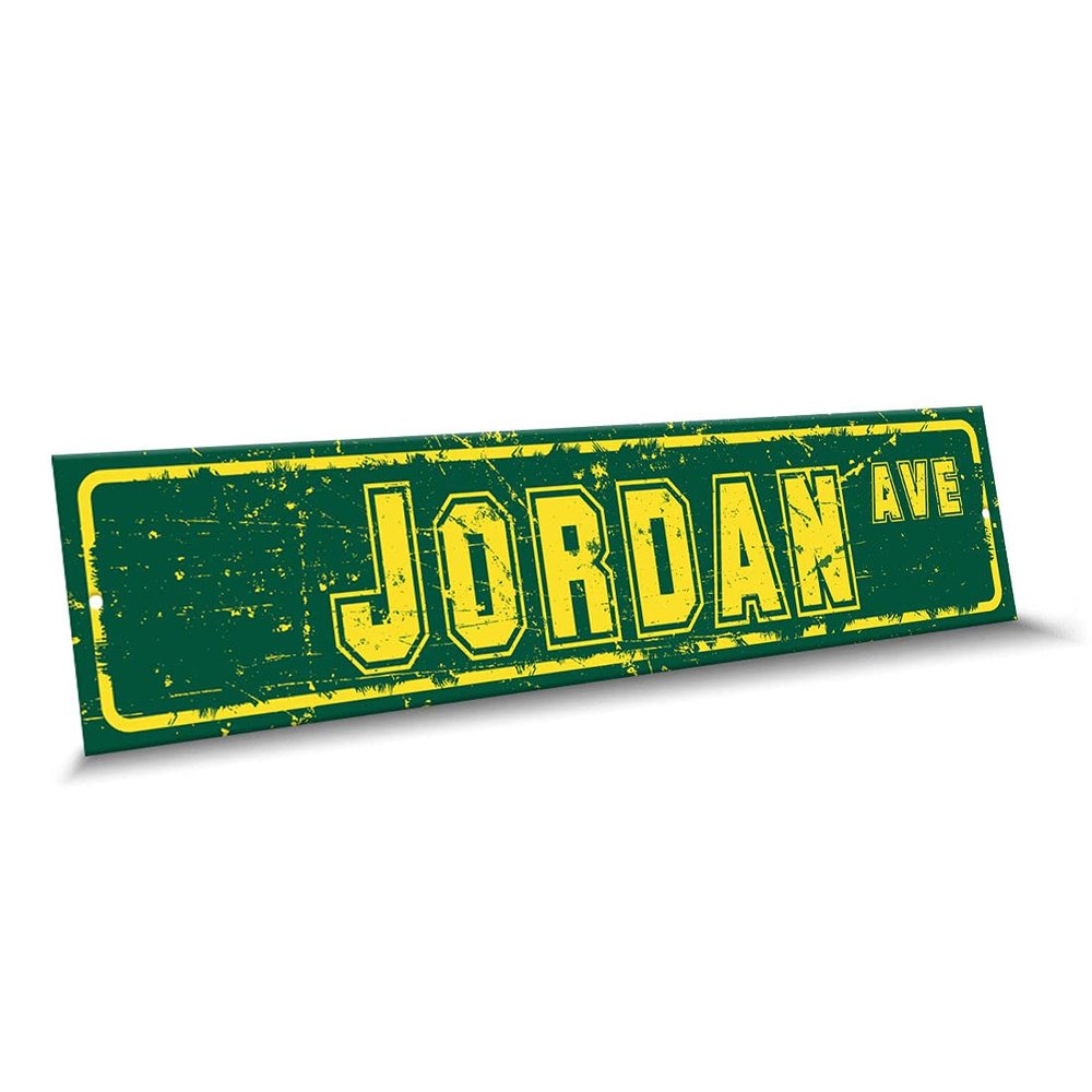 Customola - Jordan Name Green Yellow Color Street Sign, 4"x 18" Aluminum Metal Novelty Sign, Indoor - Outdoor, Design z53