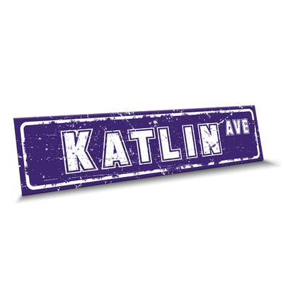Customola - Katlin Name Purple White Color Street Sign, 4"x 18" Aluminum Metal Novelty Sign, Indoor - Outdoor, Design f30